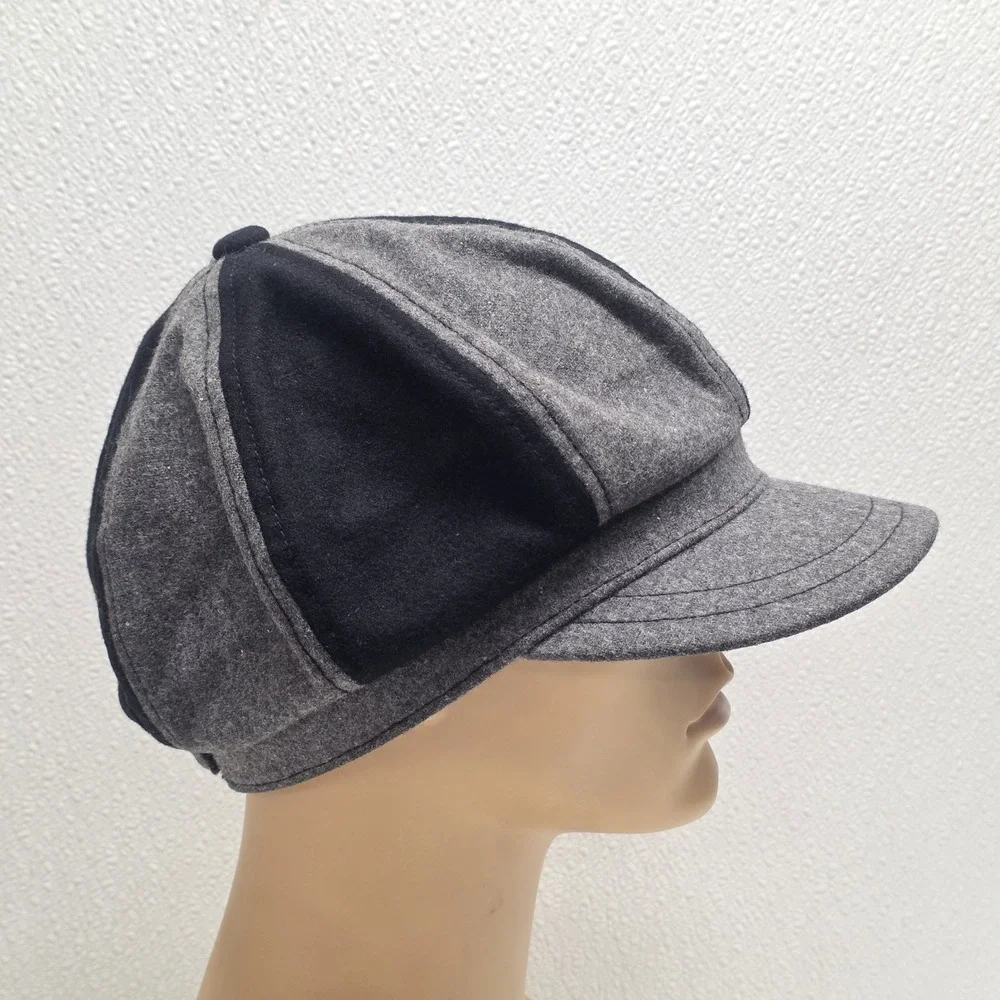 Bongo Womens Newsboy Gray Black Hat Cap Strapback Wool Blend